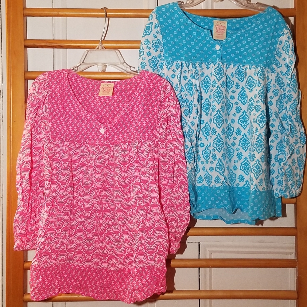Twins ? Pink & Blue Boho Peasant Tunic Tops 10-12